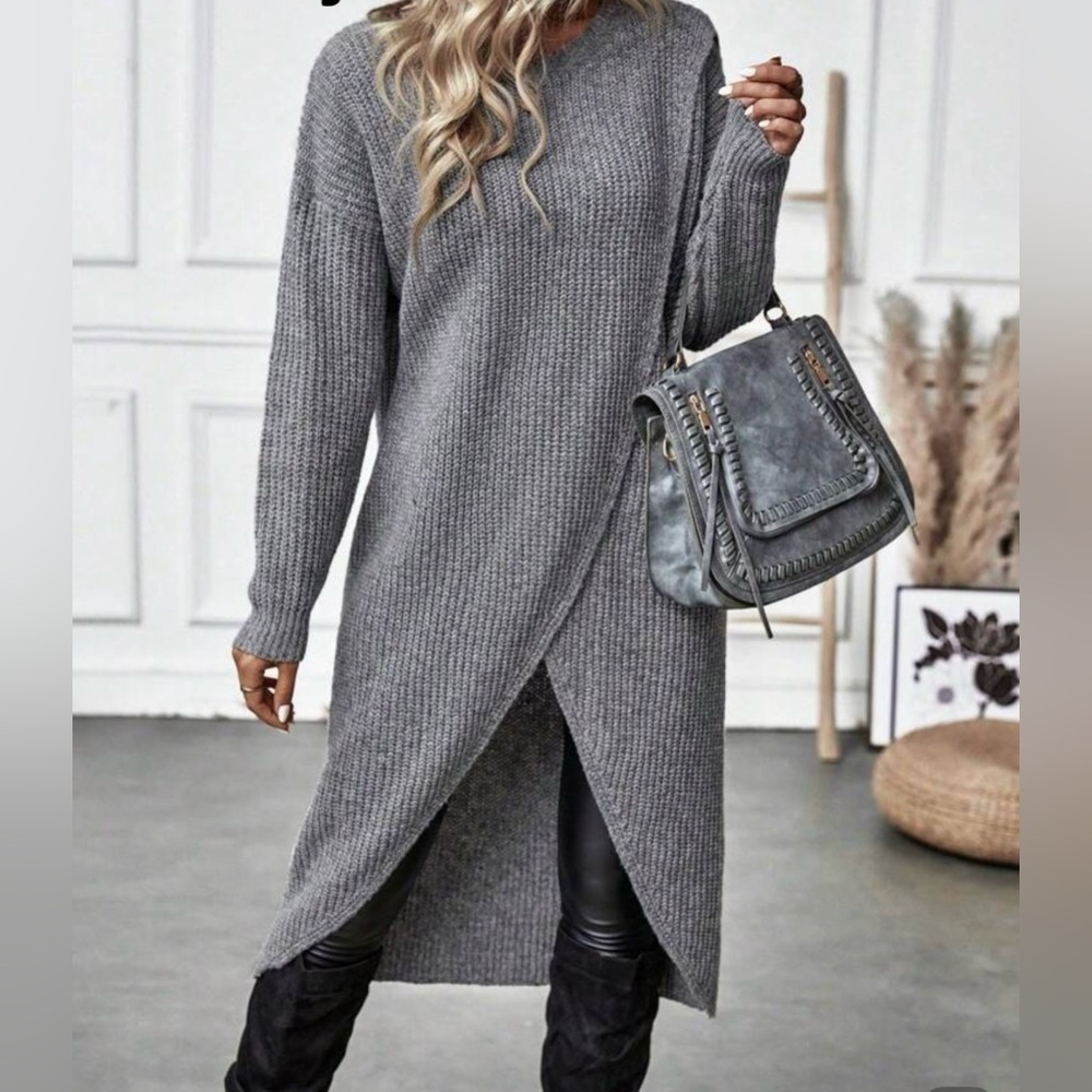 Gray Ribbed Knit Dress
